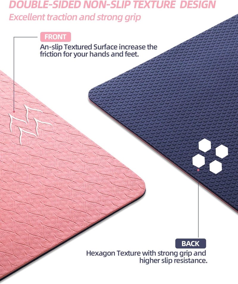 COOLMOON Yoga Mat Non Slip, Anti-Tear 1/4 Thick TPE Yoga Mats for Women and Men, 72"x24" Exercise & Fitness Mat with Carrying Strap, Workout Mats for Yoga, Pilates and Floor Exercise - Image 2